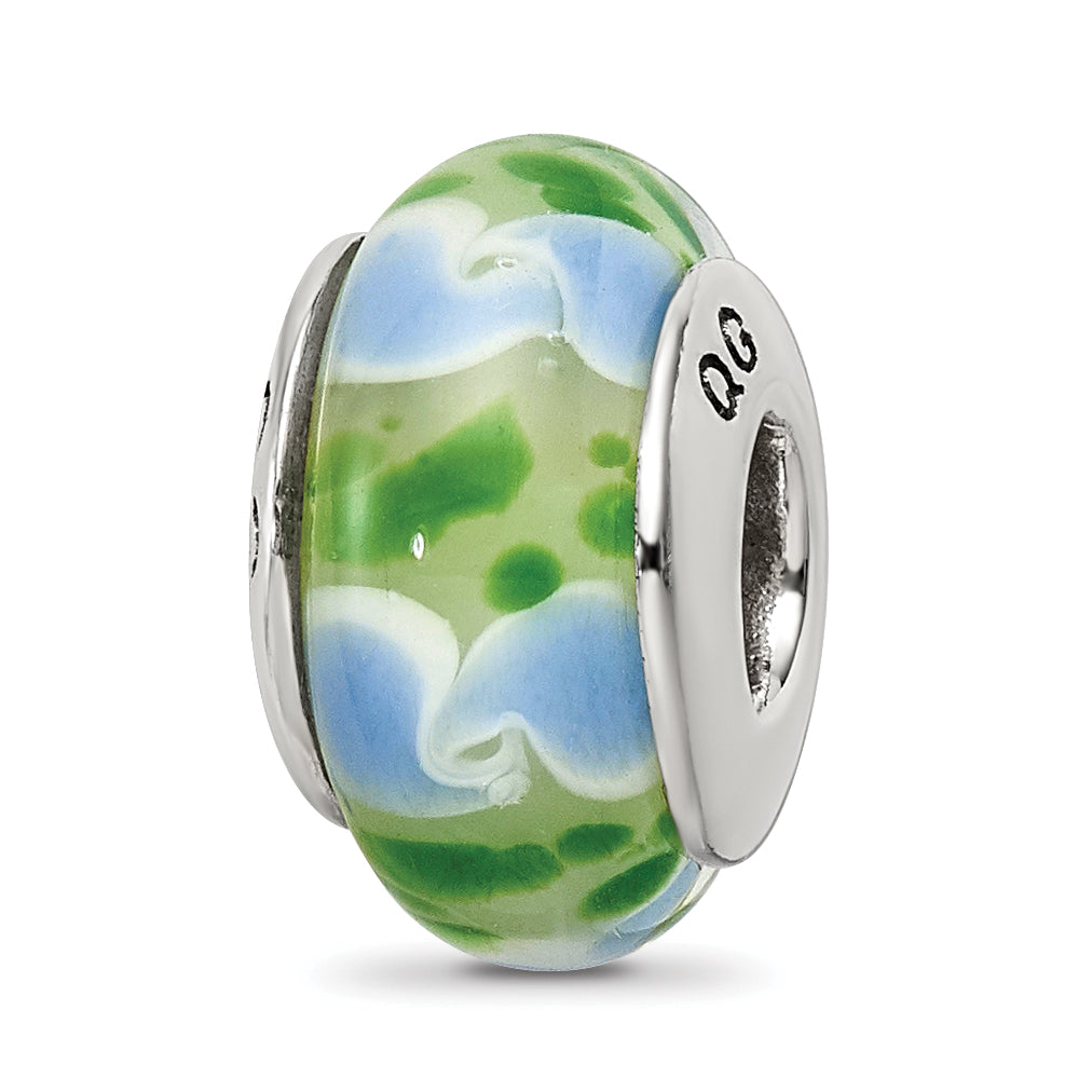 Sterling Silver Reflections Green/Blue Hand-blown Glass Bead Main image
