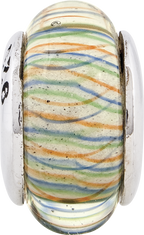 Sterling Silver 925 Hand-Blown Glass Bead with Green Pastel Stripes