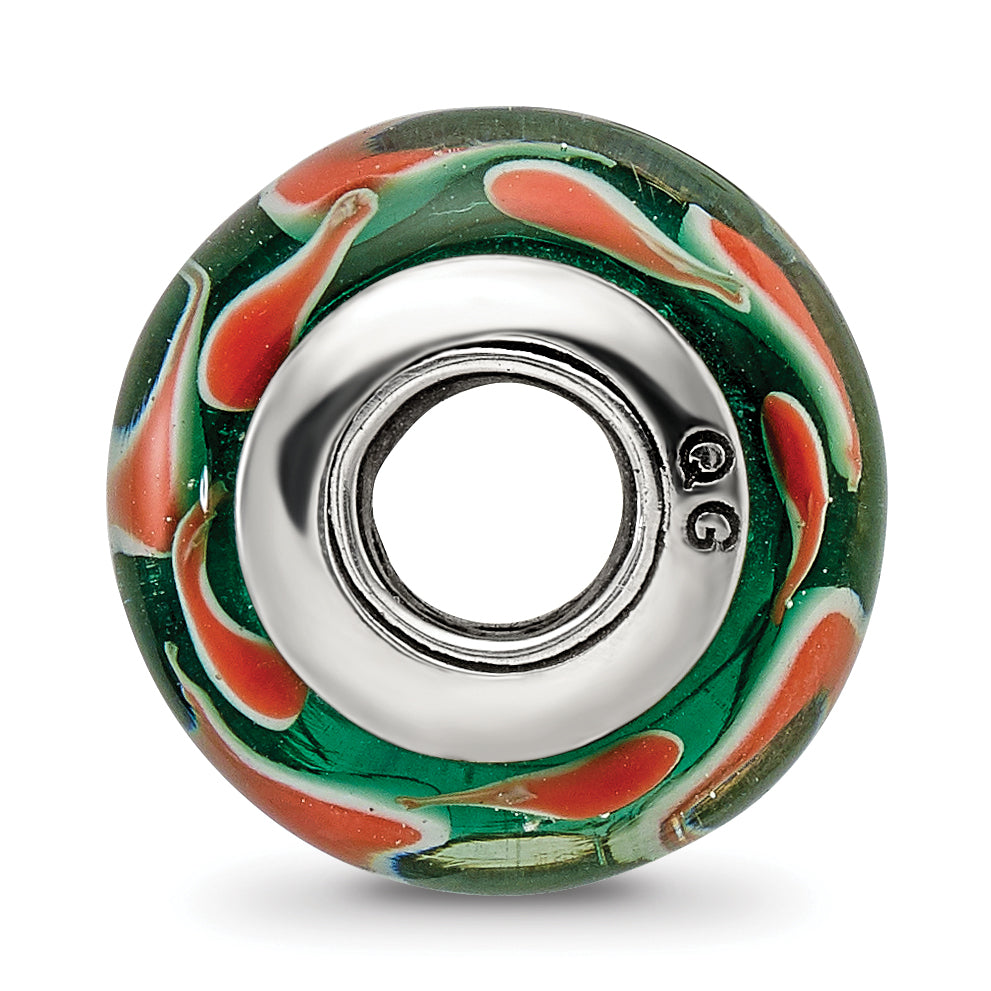 Sterling Silver 925 Hand-Blown Green/Red Glass Bead with Antiqued Finish Secondary image