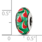 Sterling Silver 925 Hand-Blown Green/Red Glass Bead with Antiqued Finish