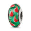Sterling Silver Reflections Green/Red Hand-blown Glass Bead