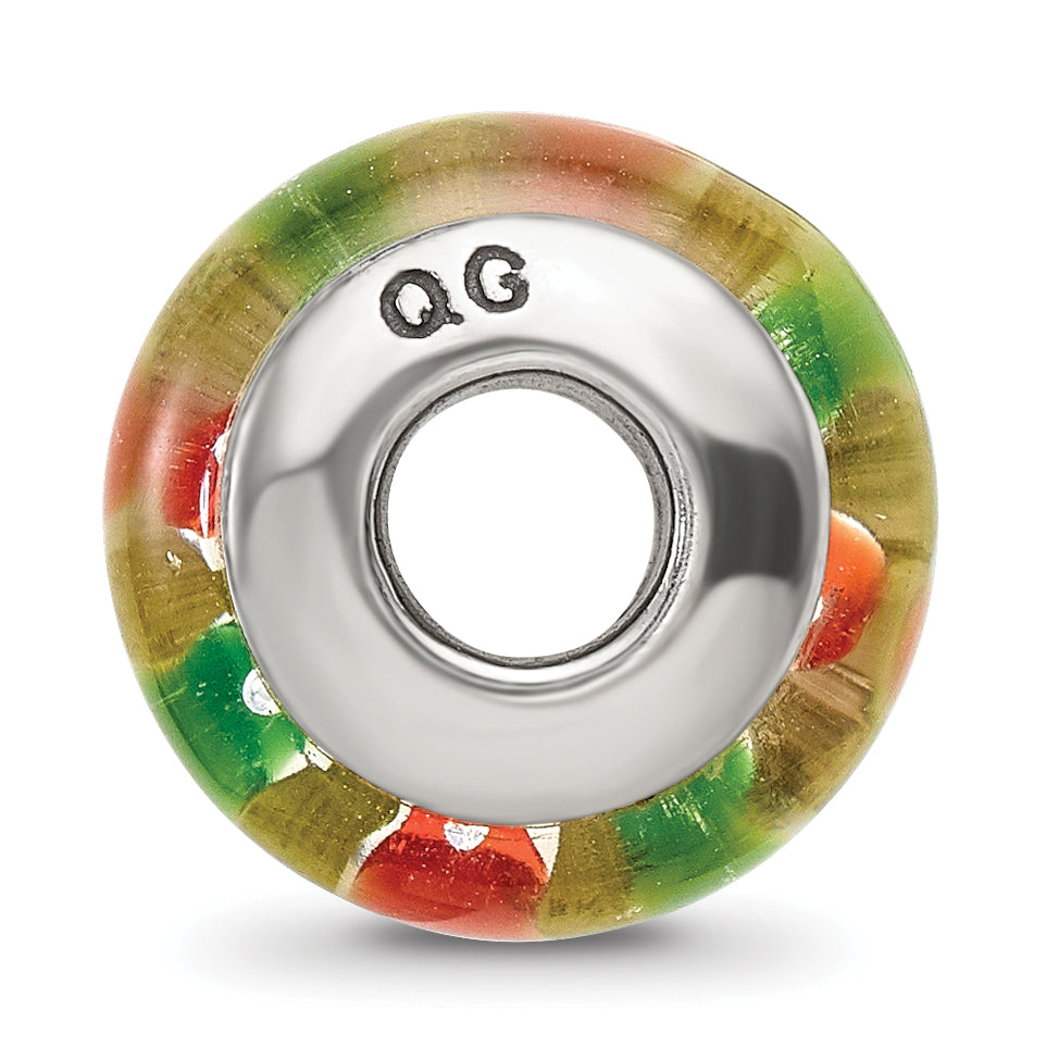 Sterling Silver 925 Hand-blown Glass Bead with Green-Orange Design Secondary image