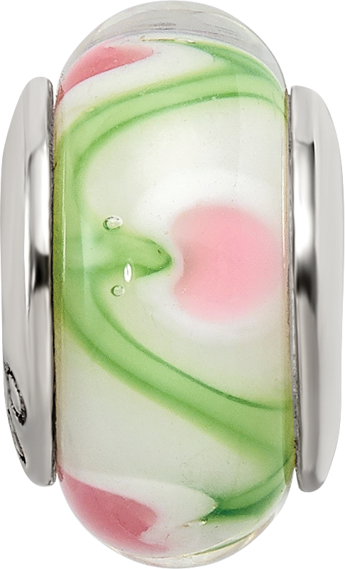Sterling Silver 925 Hand-Blown Glass Bead with Pink/Green Antique Finish