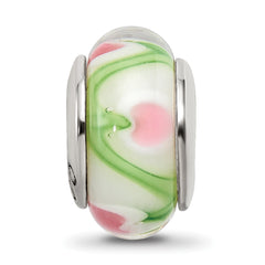 Sterling Silver Reflections White/Pink/Green Hand-blown Glass Bead