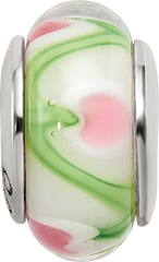 Sterling Silver Reflections White/Pink/Green Hand-blown Glass Bead