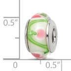 Sterling Silver 925 Hand-Blown Glass Bead with Pink/Green Antique Finish