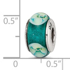 Sterling Silver 925 Floral Glass Bead with Hand-Blown Blue Green Design
