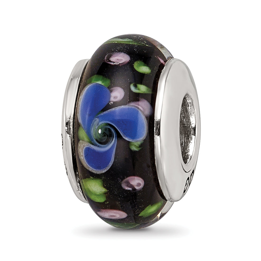 Sterling Silver Reflections Blue Hand-blown Glass Bead Main image