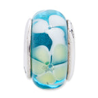 Sterling Silver Hand-Blown Glass Bead with Blue/Yellow Design