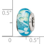 Sterling Silver Hand-Blown Glass Bead with Blue/Yellow Design
