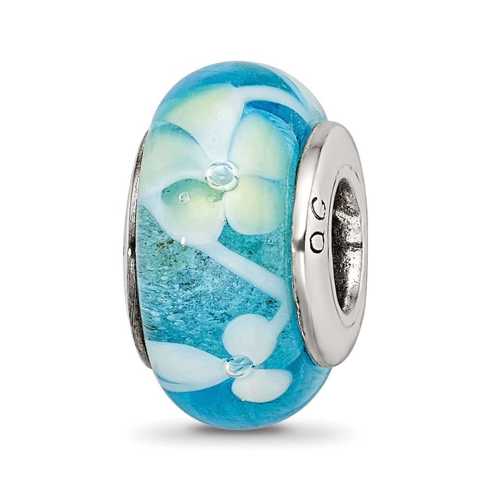Sterling Silver Reflections Blue/Yellow Hand-blown Glass Bead Main image