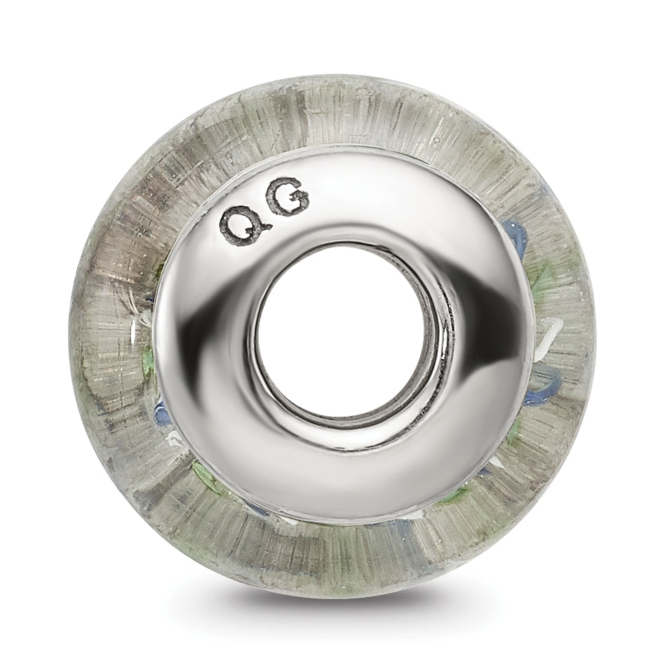 Sterling Silver 925 Hand-blown Glass Bead with Antiqued Finish Elegant Blue/Green Design