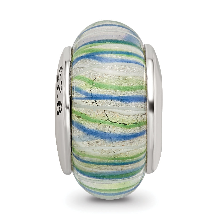 Sterling Silver Reflections Blue/Green Hand-blown Glass Bead