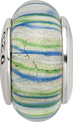 Sterling Silver 925 Hand-blown Glass Bead with Antiqued Finish Elegant Blue/Green Design