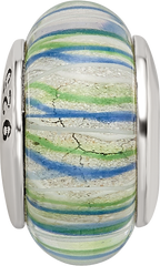 Sterling Silver Reflections Blue/Green Hand-blown Glass Bead