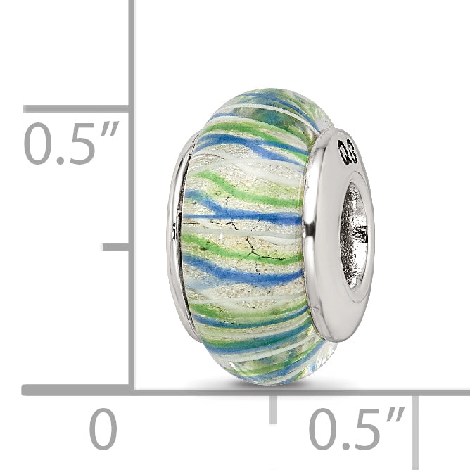 Sterling Silver 925 Hand-blown Glass Bead with Antiqued Finish Elegant Blue/Green Design