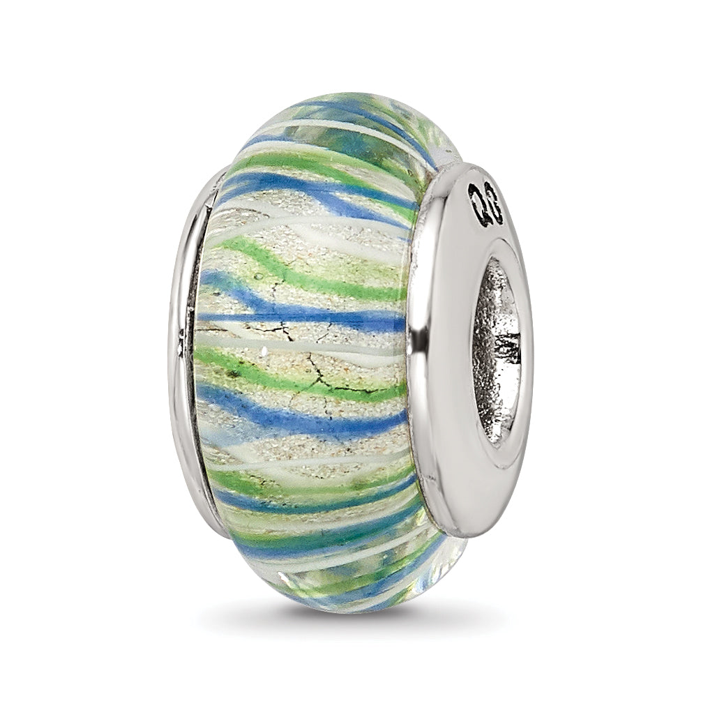 Sterling Silver Reflections Blue/Green Hand-blown Glass Bead