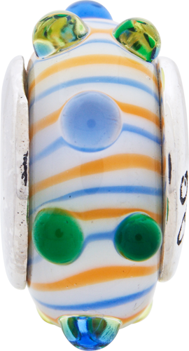 Sterling Silver Hand-Blown Glass Bead with Antiqued Finish and Vibrant Colors