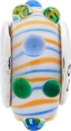 Sterling Silver Hand-Blown Glass Bead with Antiqued Finish and Vibrant Colors