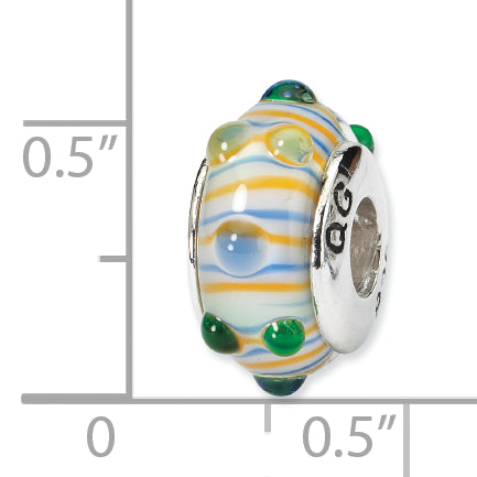 Sterling Silver Reflections Blue/ Green/Yellow Hand-blown Glass Bead