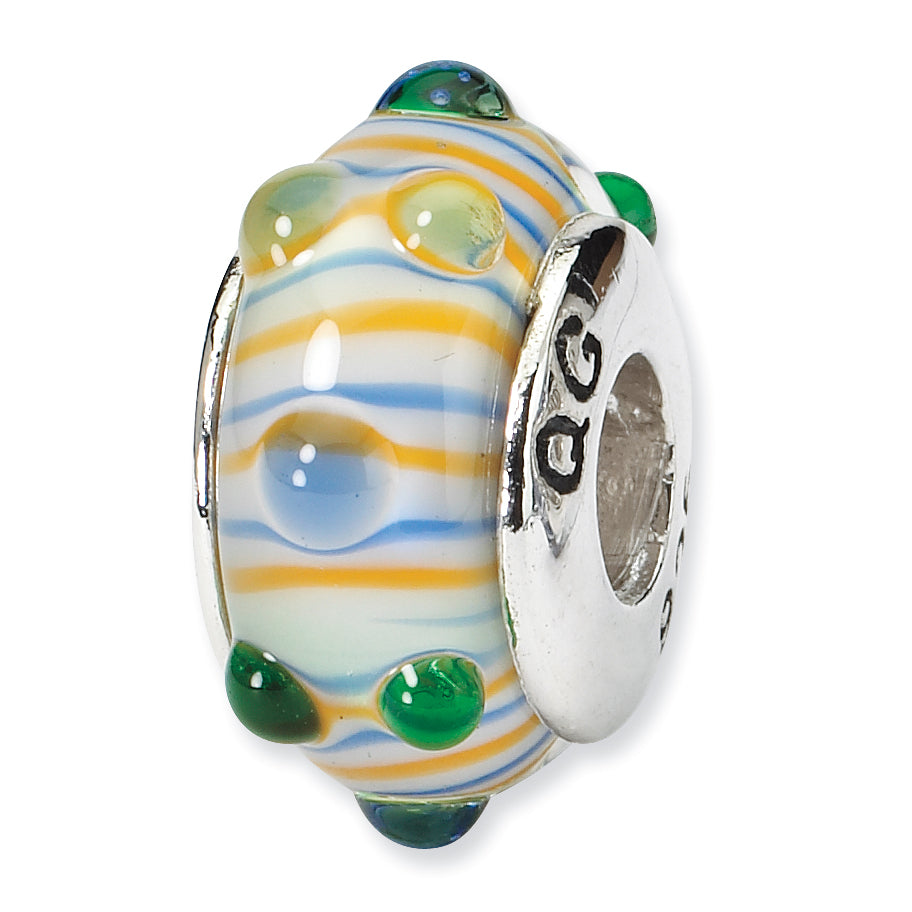 Sterling Silver Reflections Blue/ Green/Yellow Hand-blown Glass Bead Main image