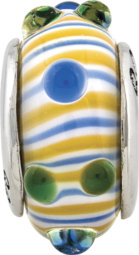 Sterling Silver Hand-Blown Glass Bead with Antiqued Finish and Vibrant Colors