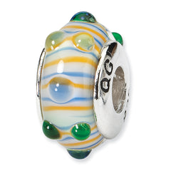 Sterling Silver Reflections Blue/ Green/Yellow Hand-blown Glass Bead