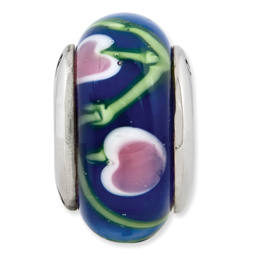 Sterling Silver Reflections Blue/Pink Hand-blown Glass Bead