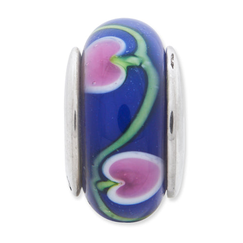 Sterling Silver Reflections Blue/Pink Hand-blown Glass Bead
