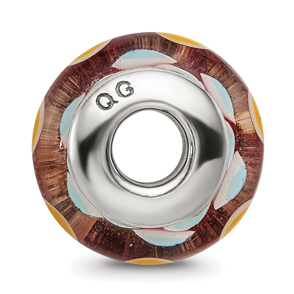 Sterling Silver Hand-blown Glass Bead with Antiqued Finish in Brown/Blue/Yellow Secondary image