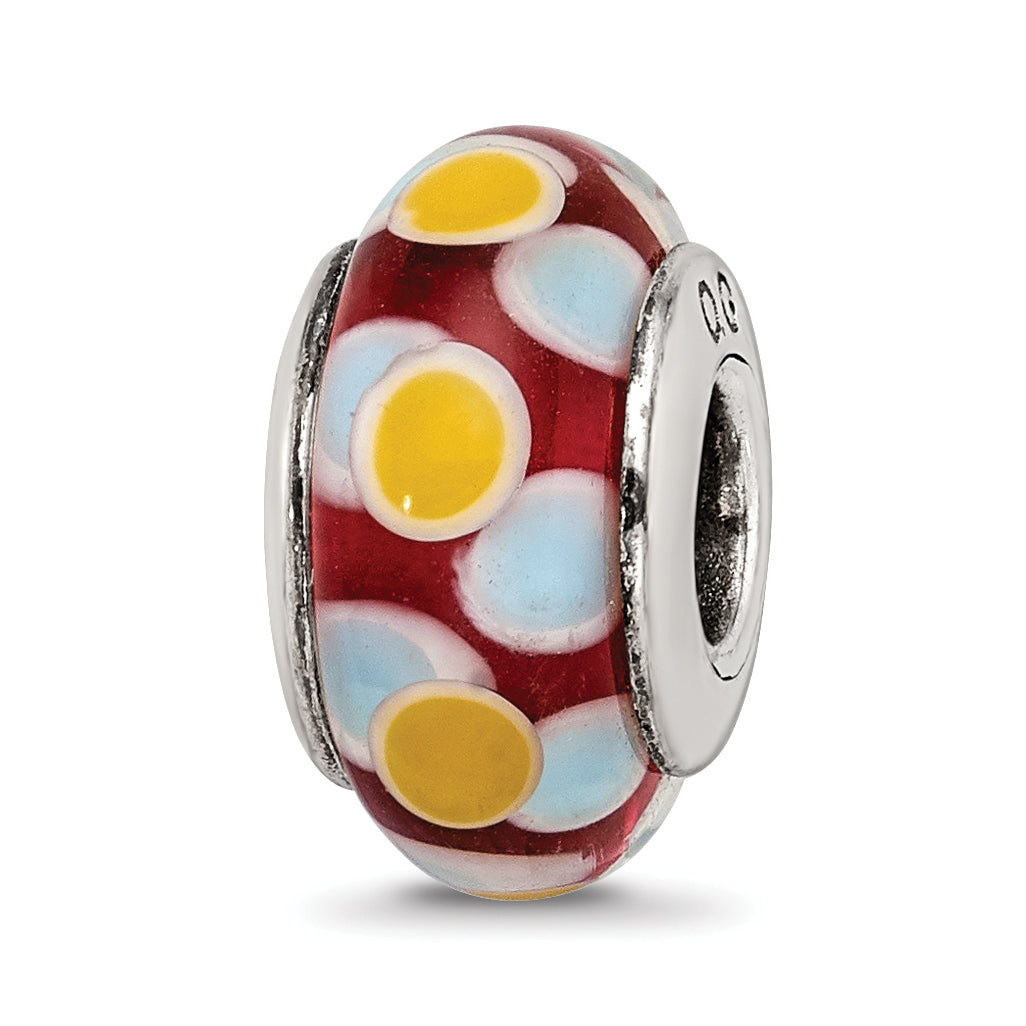 Sterling Silver Reflections Brown/Blue/Yellow Hand-blown Glass Bead Main image