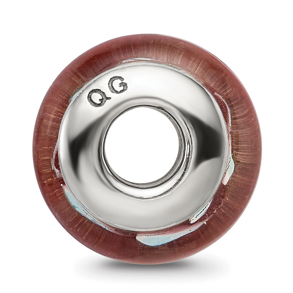 Sterling Silver 925 Antiqued Glass Bead with Hand-Blown Blue Design Secondary image