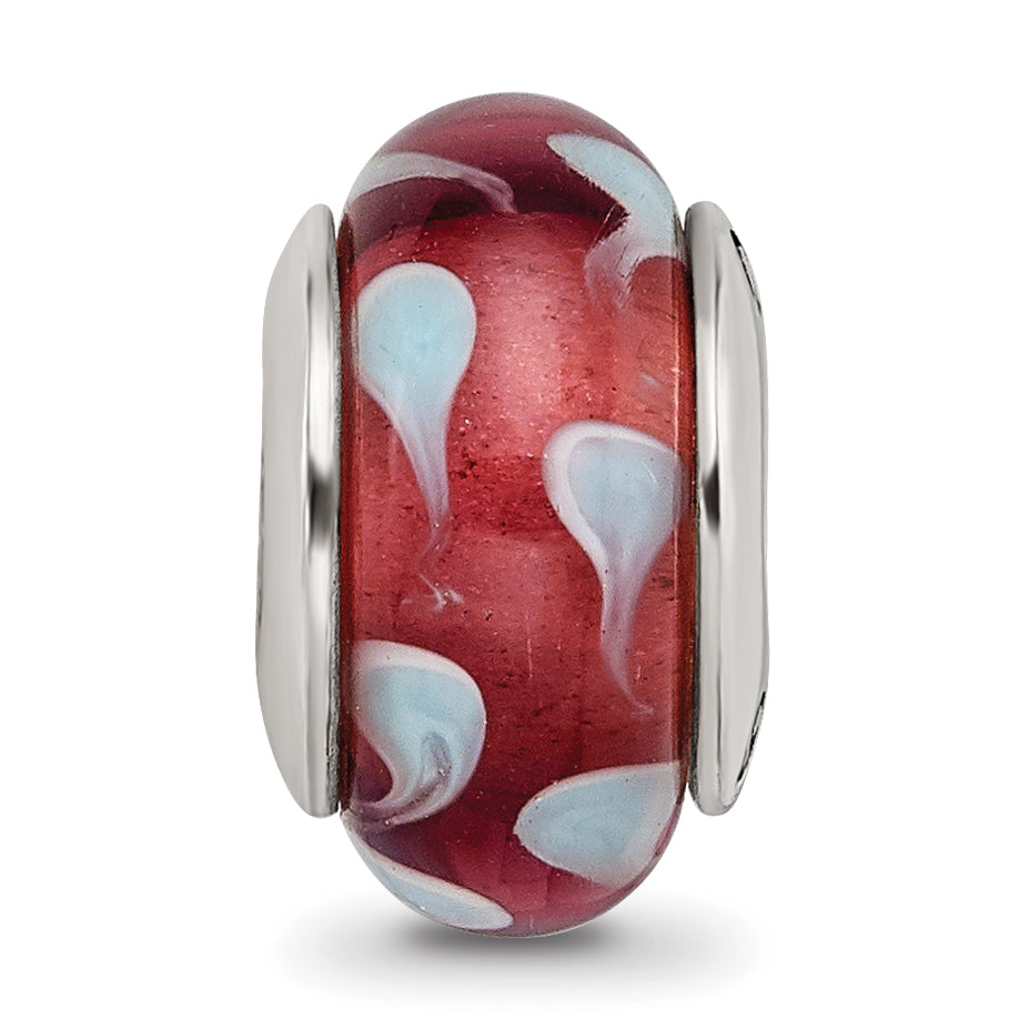 Sterling Silver 925 Antiqued Glass Bead with Hand-Blown Blue Design