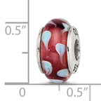 Sterling Silver 925 Antiqued Glass Bead with Hand-Blown Blue Design