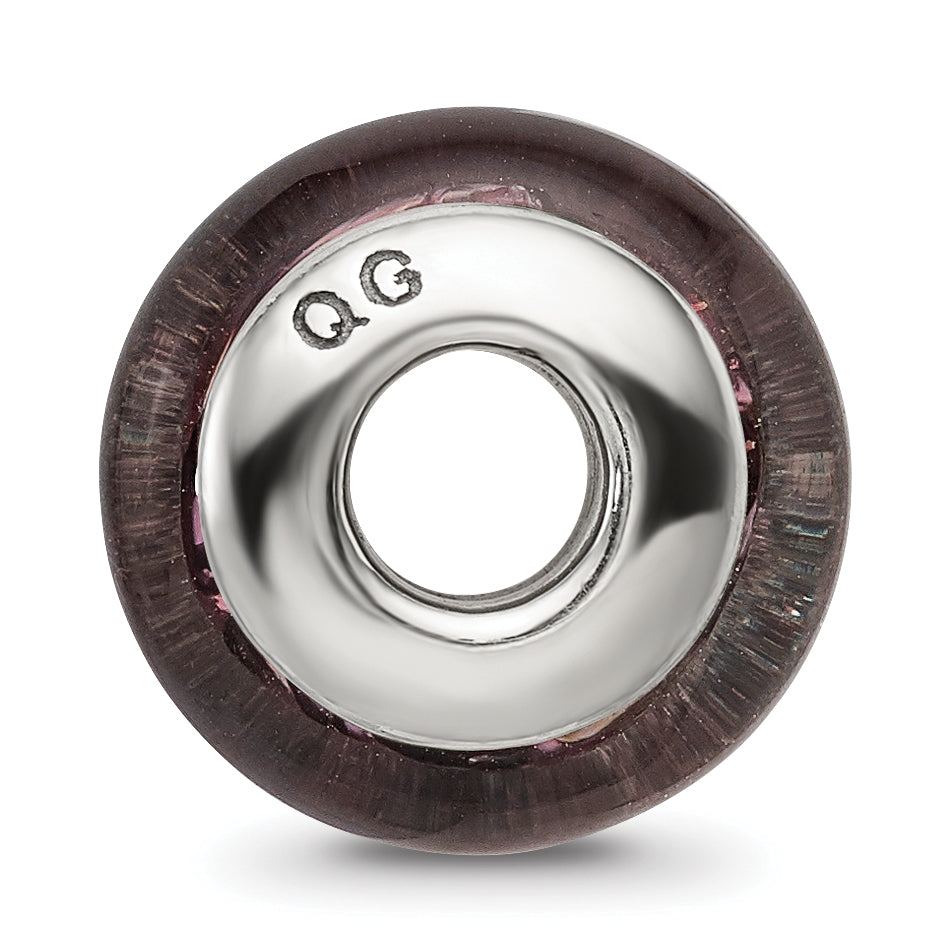 Sterling Silver Hand-Blown Glass Bead with Black/Pink Design and Antiqued Finish Secondary image