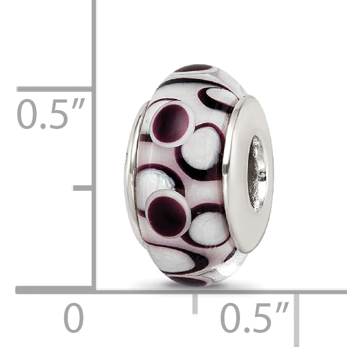 Sterling Silver 925 Antiqued Glass Bead with Hand-Blown Black Design