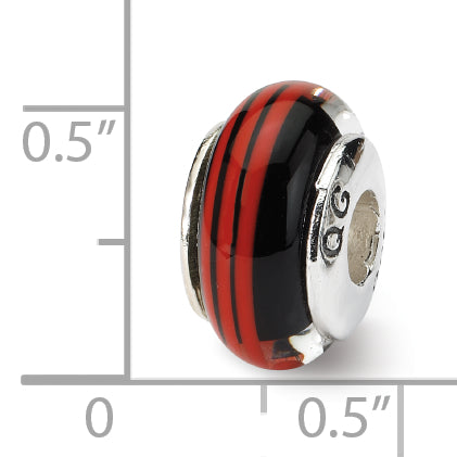 Sterling Silver 925 Hand-Blown Black/Red Glass Bead with Antiqued Finish