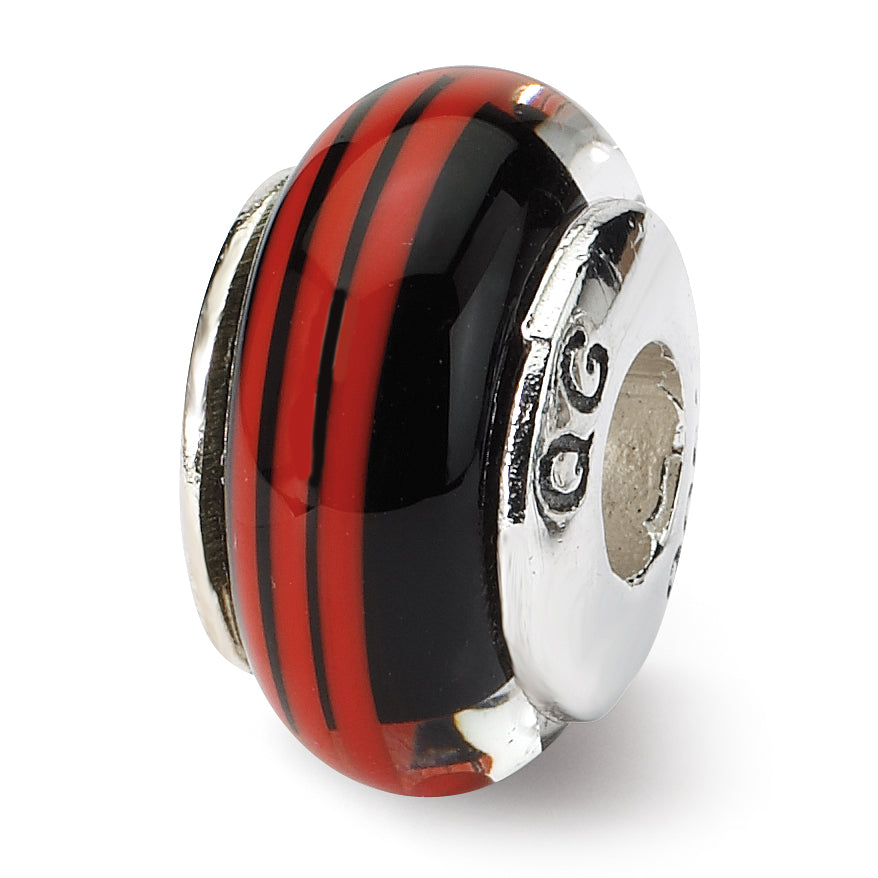Sterling Silver Reflections Black/Red Hand-blown Glass Bead