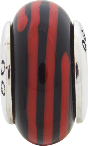 Sterling Silver 925 Hand-Blown Black/Red Glass Bead with Antiqued Finish