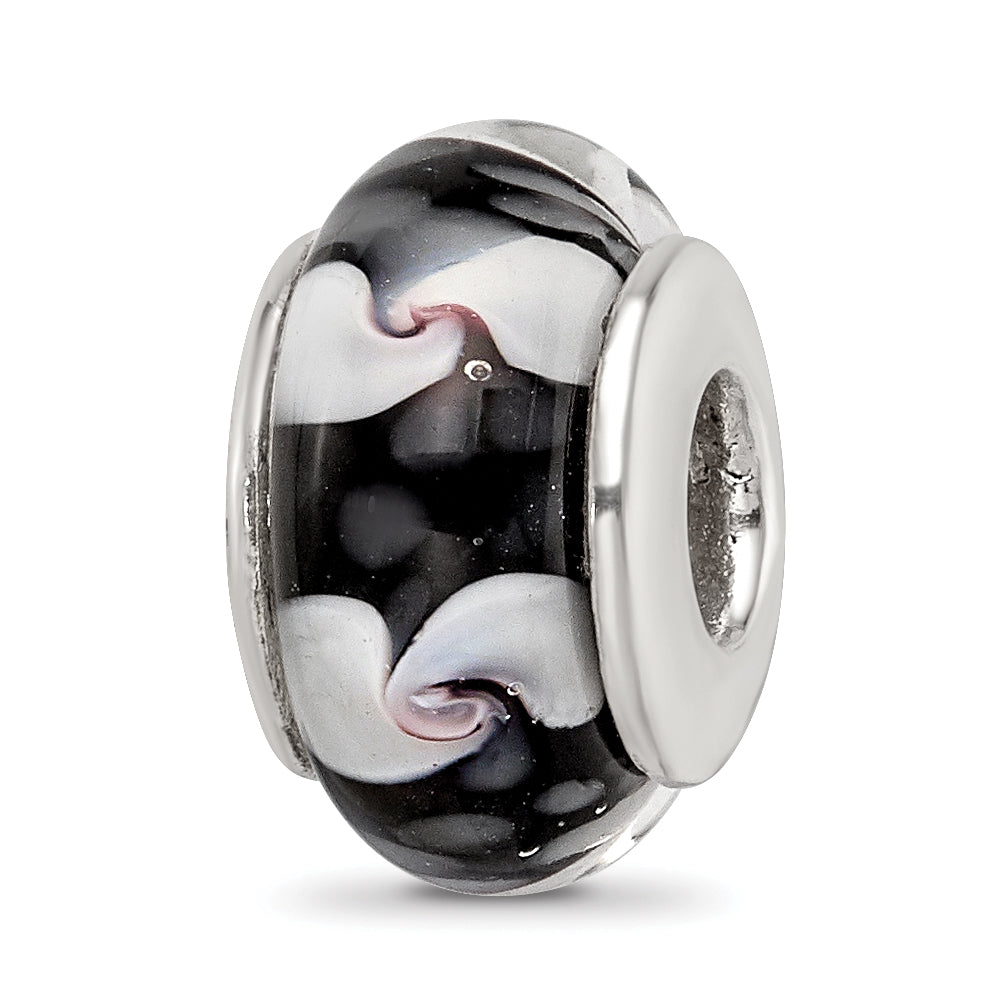 Sterling Silver Reflections Black/White Hand-blown Glass Bead Main image