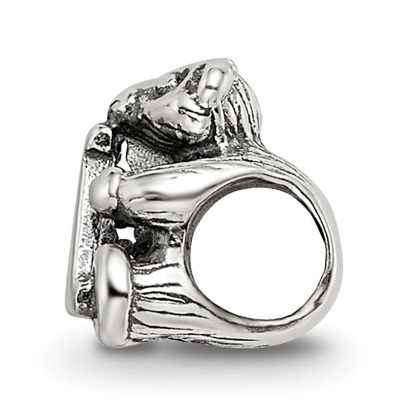 Sterling Silver Kids Letter A Bead with Polished Antiqued Finish