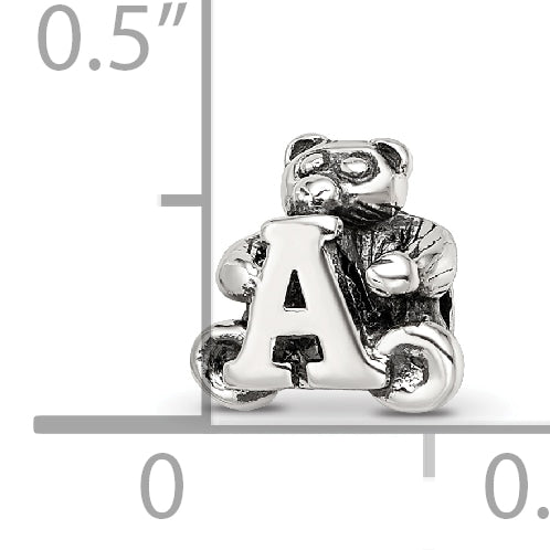 Sterling Silver Kids Letter A Bead with Polished Antiqued Finish
