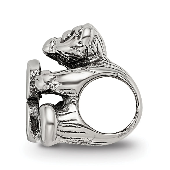 Sterling Silver 925 Kids Letter B Bead with Antiqued Polished Finish
