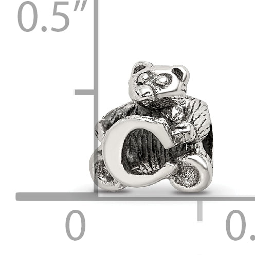 Sterling Silver 925 Antiqued Kids Letter C Bead  Polished Solid Design