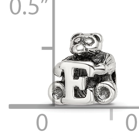 Sterling Silver 925 Kids Letter E Bead with Polished Antique Finish