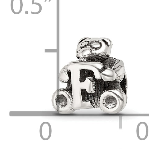 Sterling Silver 925 Kids Letter F Bead with Polished Antique Finish