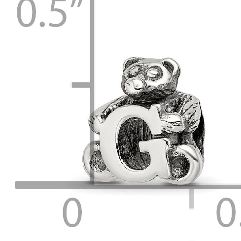 Sterling Silver 925 Kids Letter G Bead with Antiqued Polished Finish