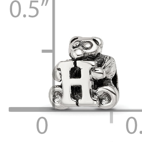 Sterling Silver 925 Kids Letter H Bead with Antique Polished Finish Solid Design