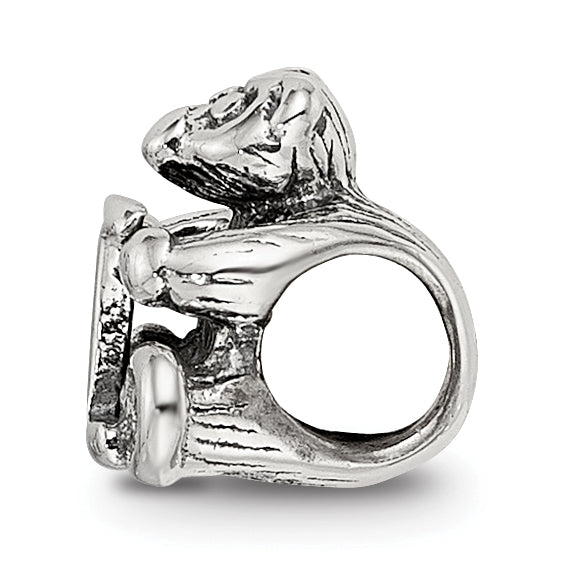 Sterling Silver 925 Kids Letter I Bead with Antiqued Polished Finish