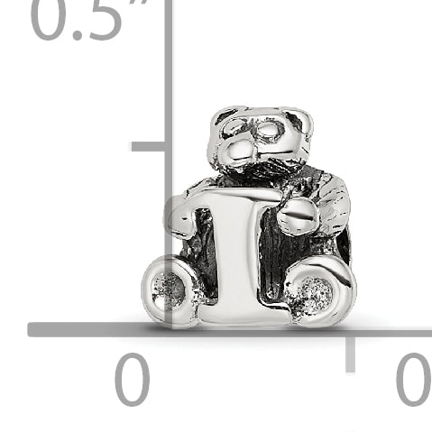 Sterling Silver 925 Kids Letter I Bead with Antiqued Polished Finish